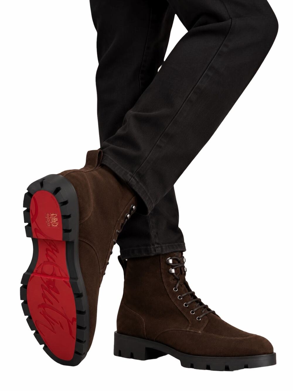 Christian Louboutin Caracolo Lion Suede Lace Up Boots Cafe Brown Size 44